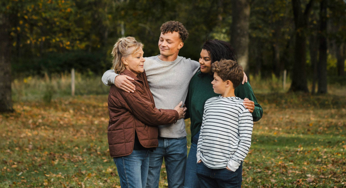 family portrait in the woods